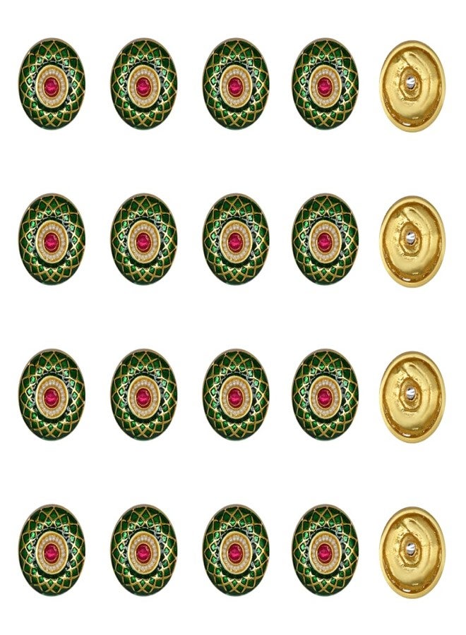 Satra Traders Meenakari Kundan Beads Handcrafted Enamel Beads for Jewelry Making,DIY Crafts & Decorative Gold-Plated Beads for Necklaces, Bracelets | Size : 22mm | 6pcs | C-602 | Dark Green - Image 1